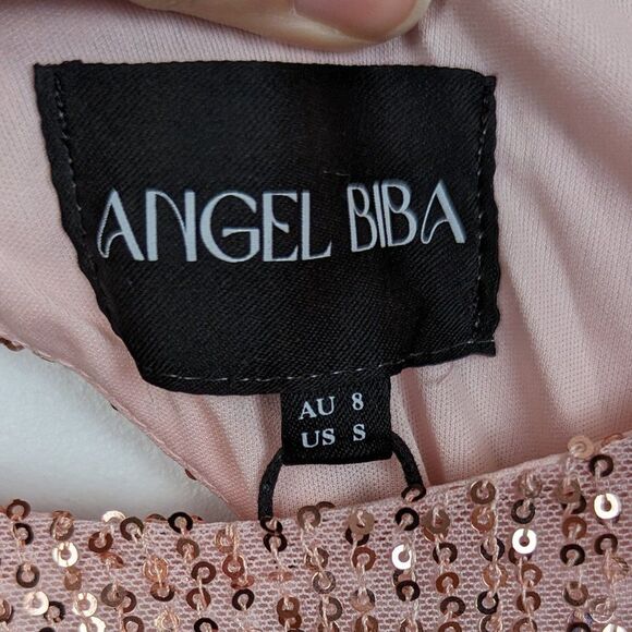 Angel Biba | Rose Gold High Slit Sequin Maxi Dress NWT Size s - Picture 5 of 7